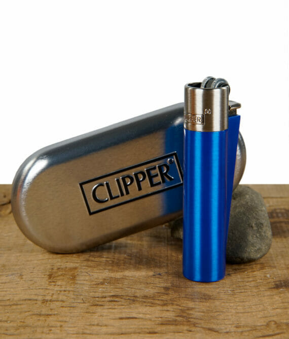 Metall Clipper in Blau mit Silberner Kappe und silberner Aufbewahrungsdose