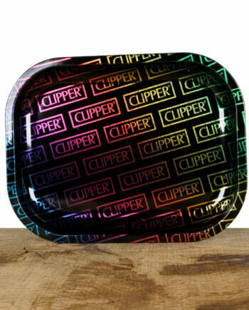Fire Flow Rolling Tray mit verschied Farbigen Clipper Logos in metallic Optik