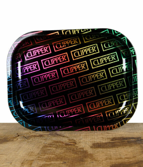 Fire Flow Rolling Tray mit verschied Farbigen Clipper Logos in metallic Optik
