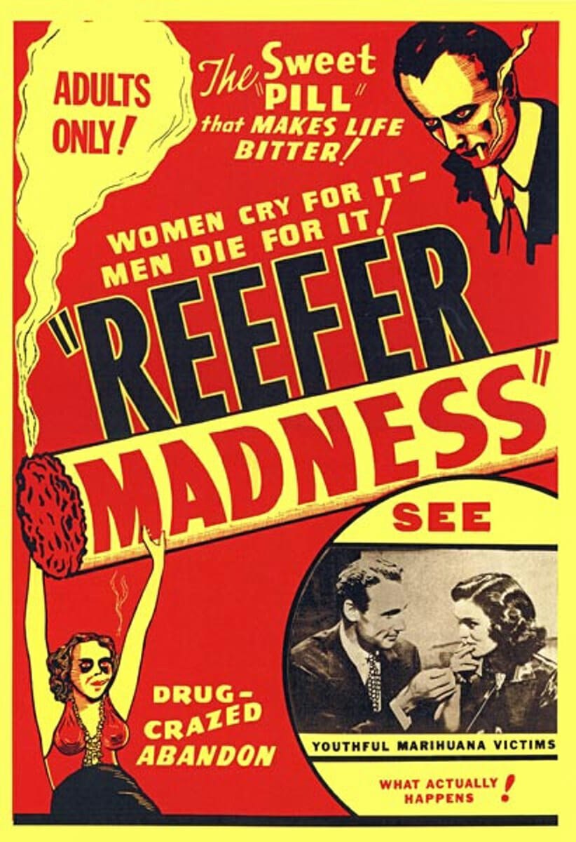 Das Filmposter von "Reefer Madness" ist ein wahrhaftiger Blickfang! Du siehst eine Hand, die eine Zigarette hält, als ob es sich um das gefährlichste Ding der Welt handelt. Im Hintergrund schauen Leute verängstigt und verwirrt aus, als ob sie gerade das Schlimmste erlebt hätten. Der Titel "Reefer Madness" schwebt in fettgedruckten, kühnen Buchstaben über der Szenerie und der Untertitel "Tell Your Children" scheint fast ein flehendes Ausrufezeichen zu sein. Wenn du genauer hinsiehst, kannst du verschiedene Szenen aus dem Film erkennen, darunter eine Person, die in einem Rauschzustand auf einem Stuhl sitzt und eine Gruppe von Menschen, die panisch aussehen. Das Poster ist so übertrieben, dass es fast schon wieder cool ist