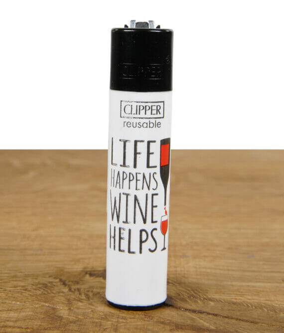 Clipper Feuerzeug Vino life happens wine helps
