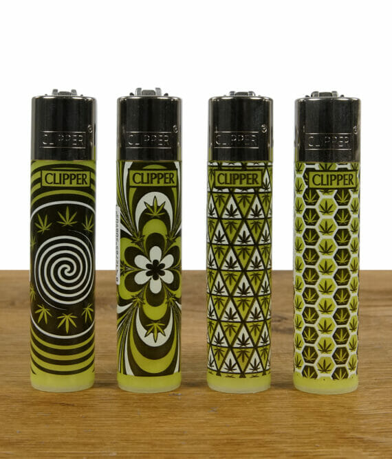 Clipper Feuerzeug 4er Set mit Weed Mustern in Grün