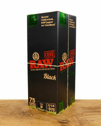 RAW Organic Hemp Black Cones 1 1/4 Size 75er Pack Verpackung