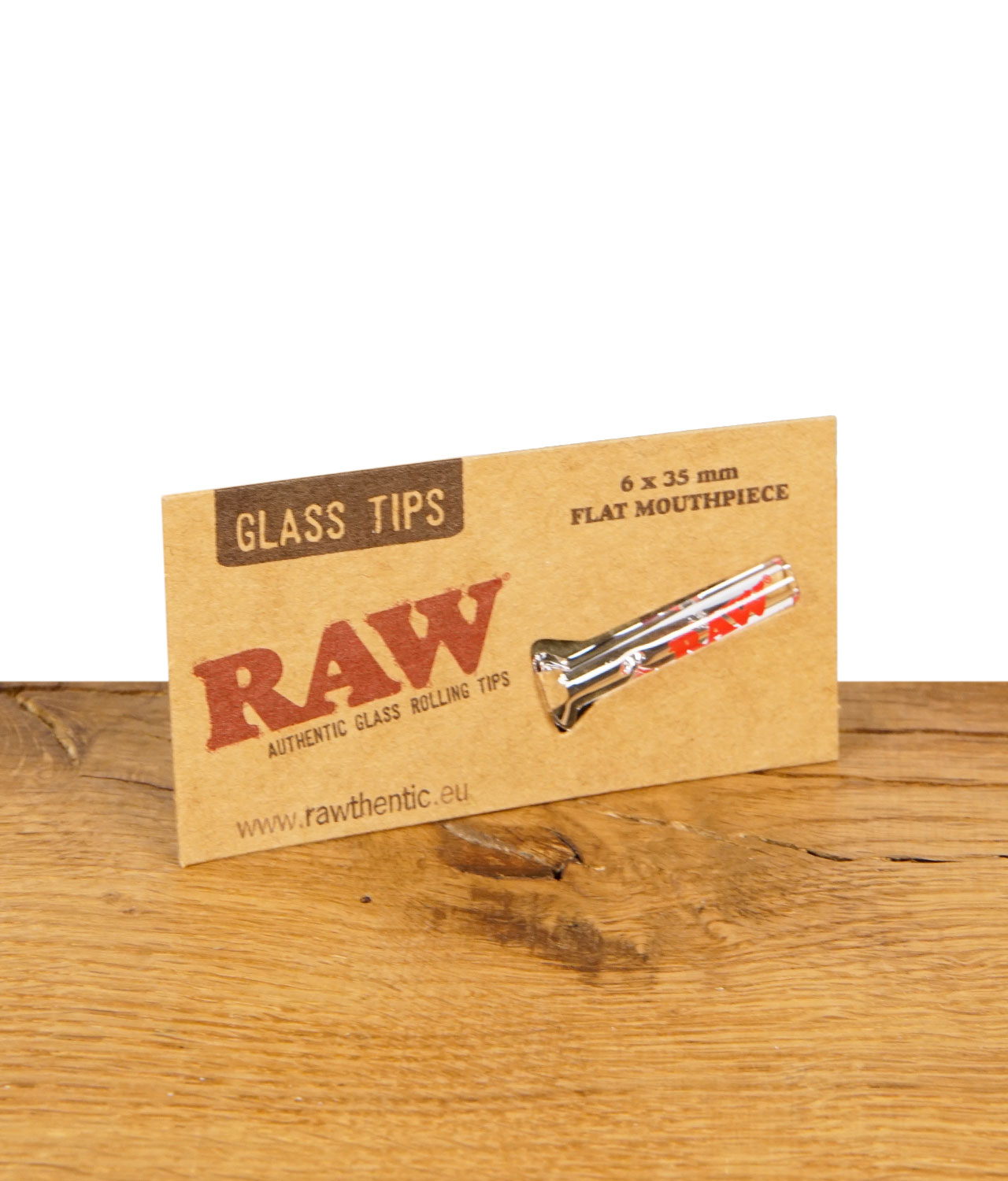 raw-flat-mouthpiece-jpg RAW Glass Tip Flat Mouthpiece in Originalverpackung auf Holztisch.