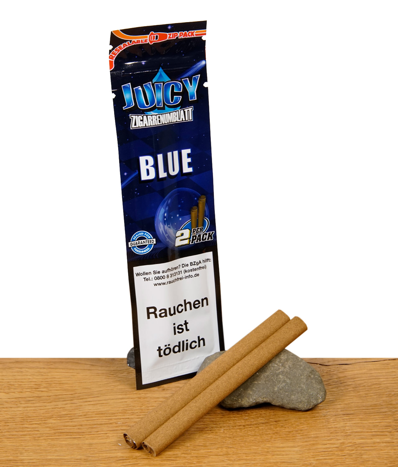 juicy-blunts-blue-jpg Juicy Zigarrenhülsen Blue mit zwei aromatisierten Blunt Wraps – wiederverschließbare Verpackung mit zwei vorgerollten Hülsen