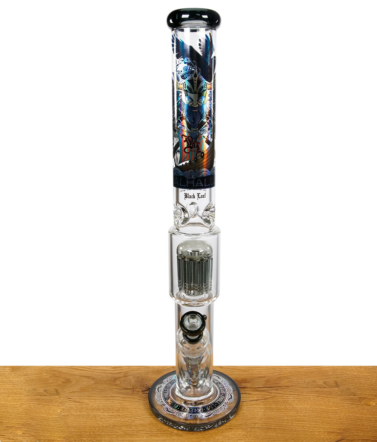 black-leaf-kofferbong-valhalla-1-jpg Komplettansicht der Black Leaf Kofferbong Valhalla mit mehrfarbigem Wikinger-Print und großem Perkolator