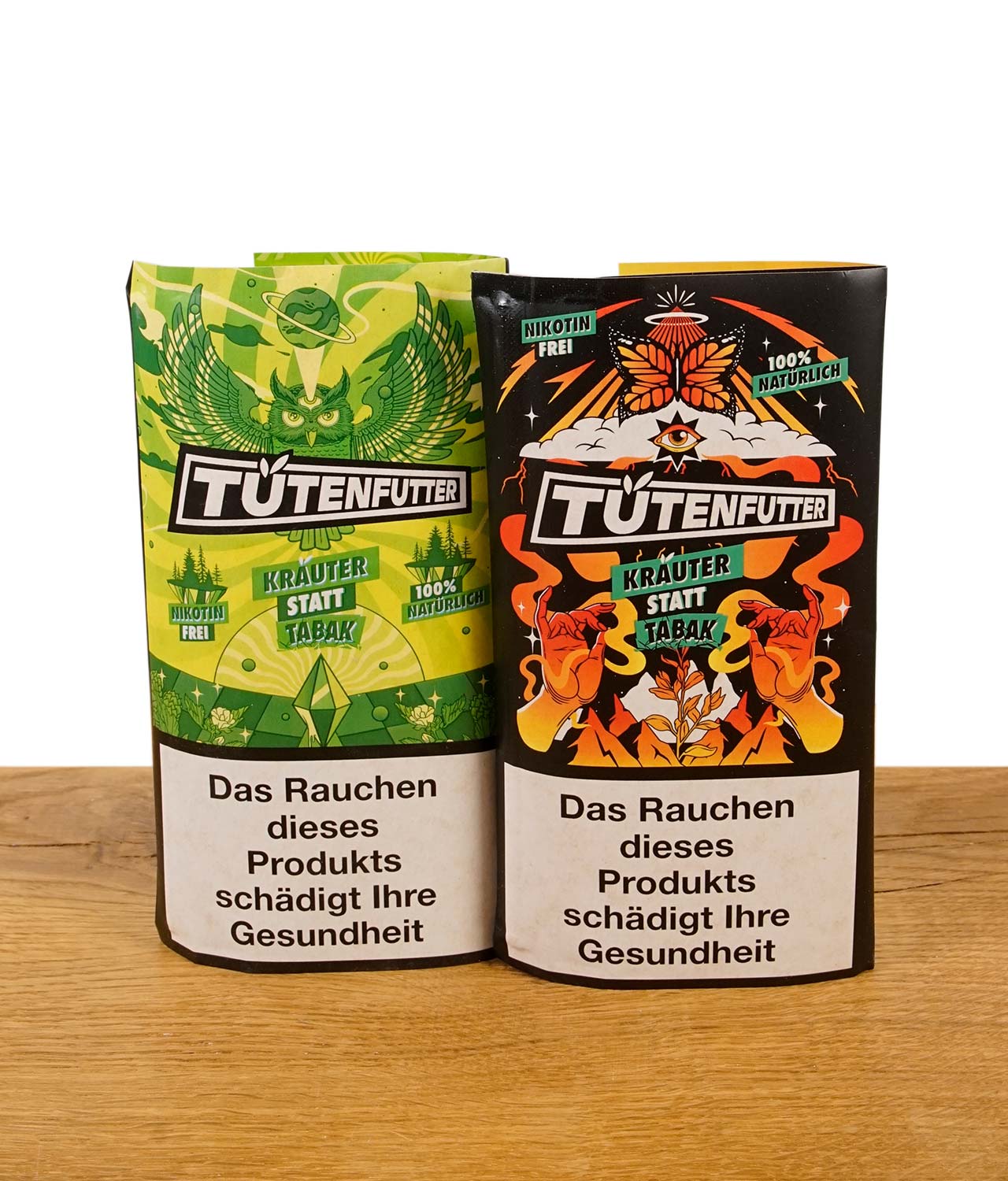 tuetenfutter-jpg Tütenfutter Green und Original stehend auf Holz präsentiert
