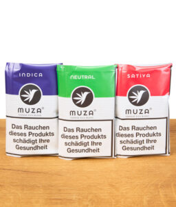 MUZA Tabakersatz Indica, Neutral und Sativa in einer Gruppenaufnahme