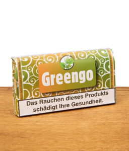 Geschlossene Packung der Greengo Kräutermischung mit Warnhinweis auf der Vorderseite.