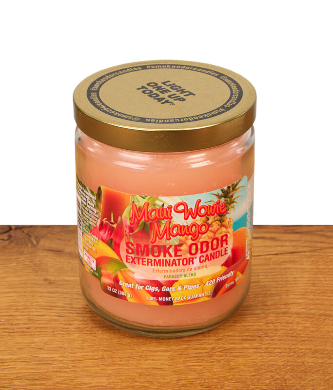 Bunte Duftkerze mit "Maui Wowie Mango" Aufdruck