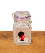 Juicy Jay’s Vorratsglas 280ml mit Afro-Girl-Motiv und lila Gummidichtung zur geruchsdichten Lagerung von Kräutern.