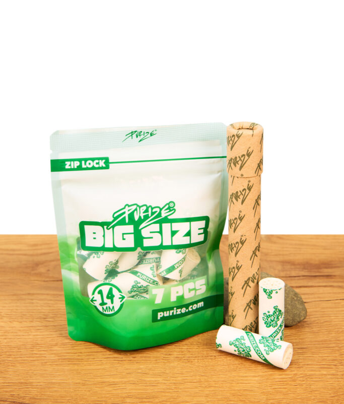 PURIZE Big Size 14mm Aktivkohlefilter – 7er Ziplock-Beutel und 3er Tube mit einzelnem Filter im Überblick