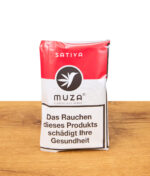 MUZA Tabakersatz Sativa in roter 20g-Packung mit Warnhinweis