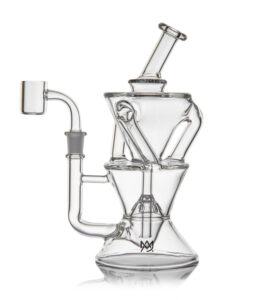 Die komplette MJ Arsenal Triad Dab Rig aus Glas mit angeschlossenem Quarzbanger