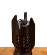 Nahaufnahme der Düse des Tobaliq Jetflame Brenners mit Metall-Brennkammer und seitlichen Schutzflossen.