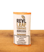 Real Leaf Mango Kush Terpenes nikotinfreier Tabakersatz im 20g Pouch auf einem Holztisch.